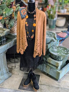 Faux Suede Jacket with Cut Out Eyelet Detail