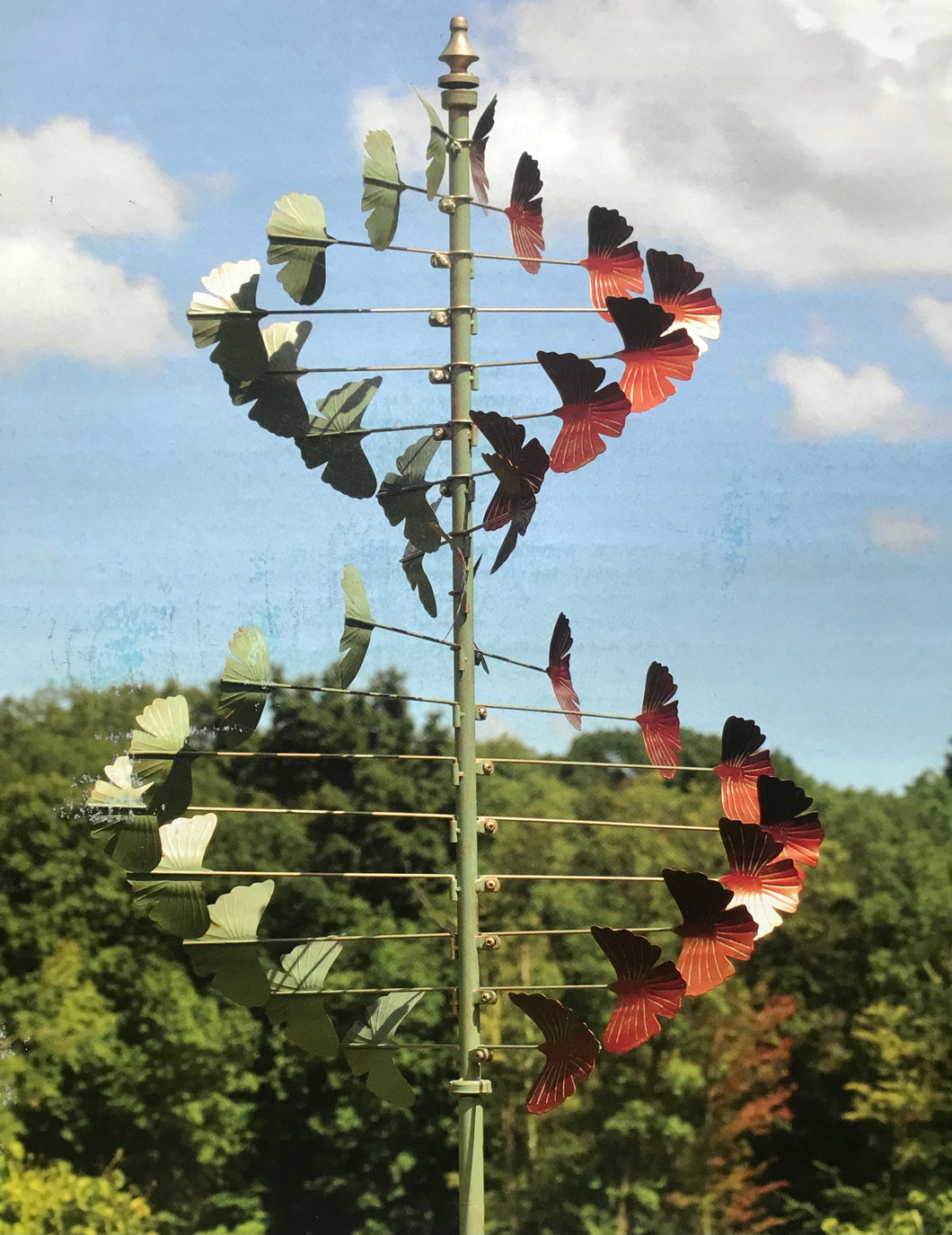 Ginkgo Leaves Kinetic Garden Wind Spinner Copper and Verdi Leaves | Garden Art | 100