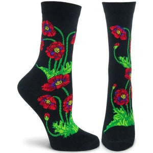 Floral Socks by Ozone for Women Red Poppies