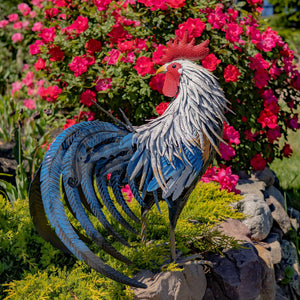 " Brooks" Extra Large Garden Statue Rooster with Vivid Colors and Authentic Look