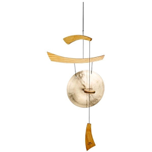 Chinese or Japanese Metal Gong for your garden or inside.  Gold with natural wood knocker, sale and base.