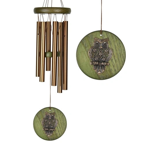 Green Owl Bronze Windchime to Enhance your Indoor outdoor Garden Are | Owl Lover's Gift