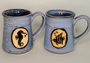 Nautical Coffee Cup Coastal Fish and Seahorse design