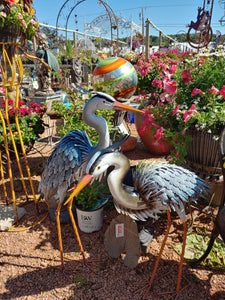 Stunning Pair Great Blue Heron Metal Statues l Garden Art
