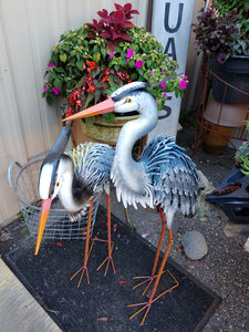Stunning Pair Great Blue Heron Metal Statues l Garden Art