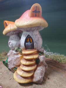 Fairy Garden | LED | Mushroom Cottage With Stairway 5.5" | FA99