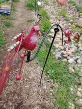 Load image into Gallery viewer, Two Bejeweled Pink Birds floating in the breeze will add a touch of whimsy to your Garden or Yard Landscape.