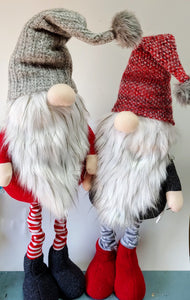 Holiday Standing Gnomes with Stocking Hats in Red and Gray