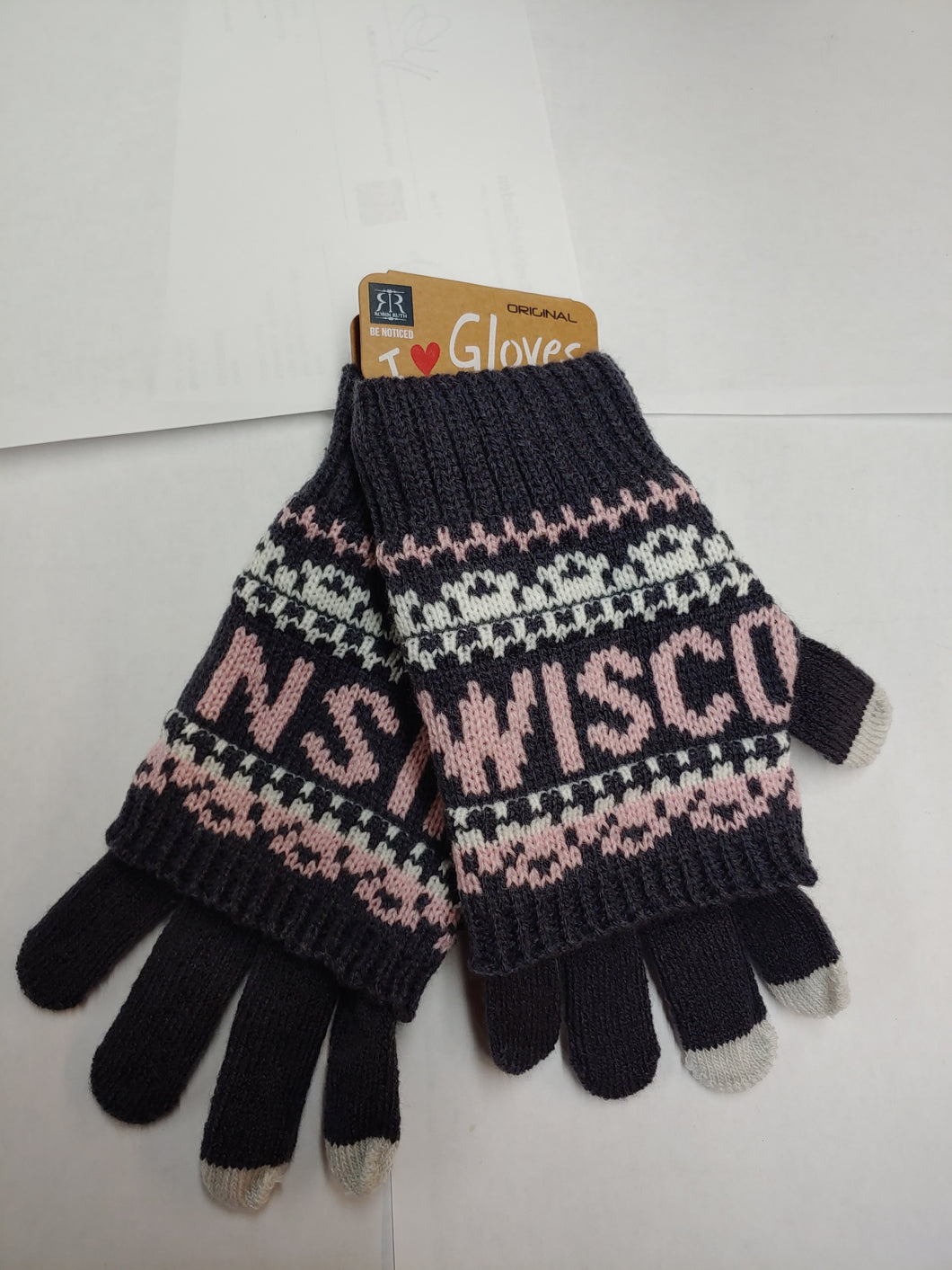 Wisconsin gray & pink Fingerless Gloves | Warm Winter Gloves