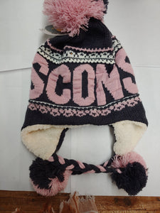 Pink and Gray Wisconsin PomPom Hat