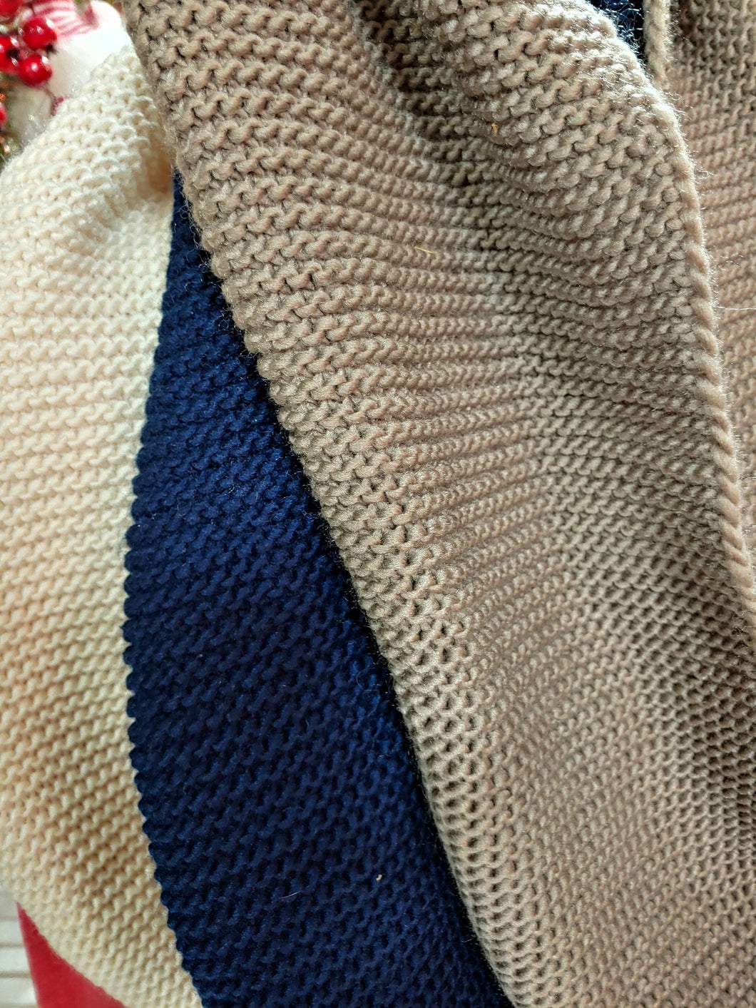 Infinity Scarf - Knit - Navy - Cream -Taupe