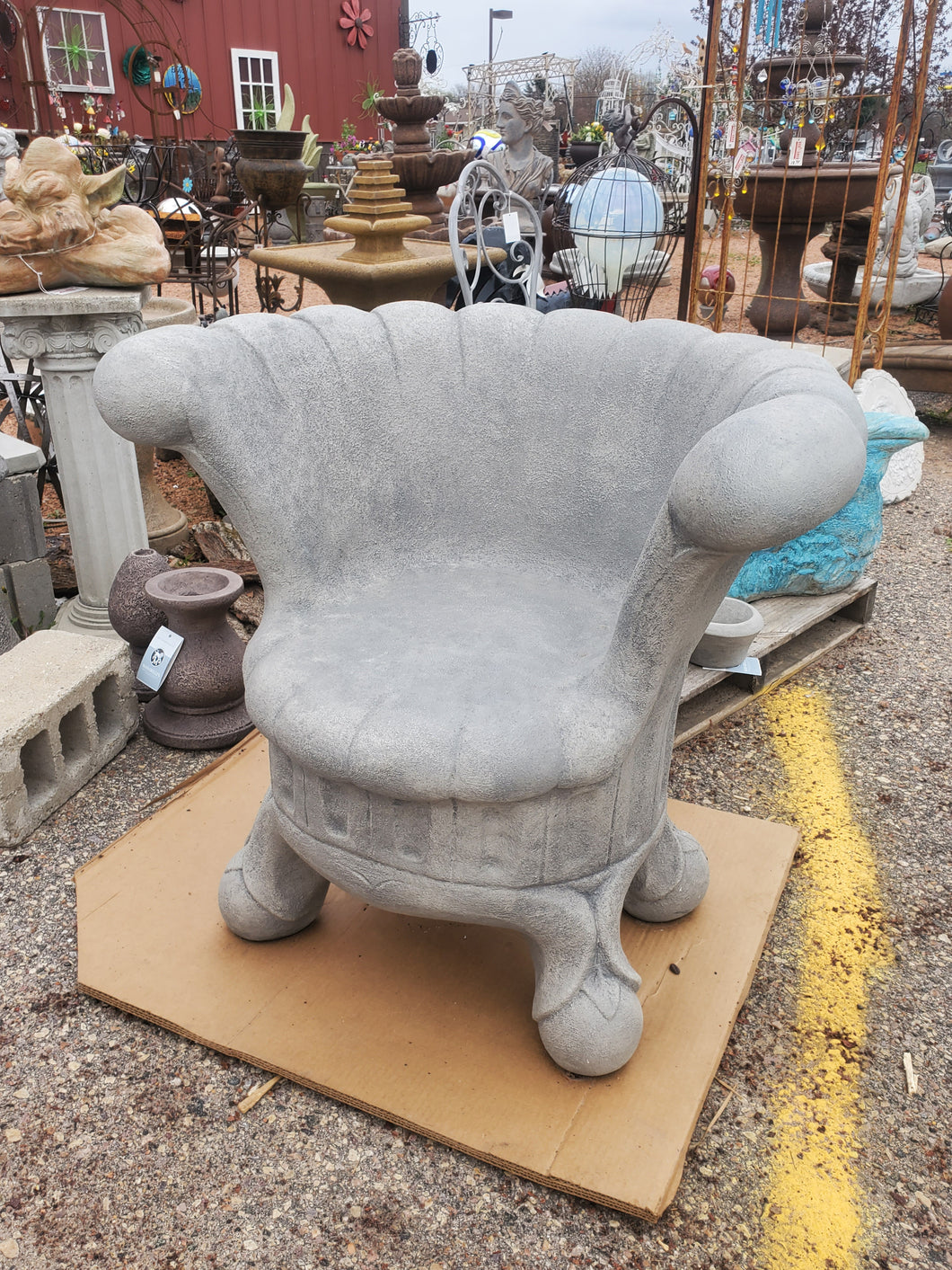 THRONE-SHAPED, GREY 'STONE' | WIDE ENOUGH TO SIT ON | TUFTED, CURVED BACK, AND ARMS. 300 POUNDS.