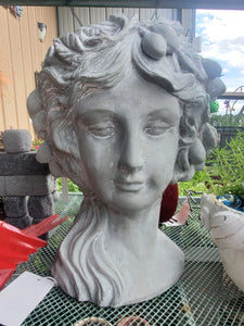 XL concrete lady goddess head planter.  Gray cement