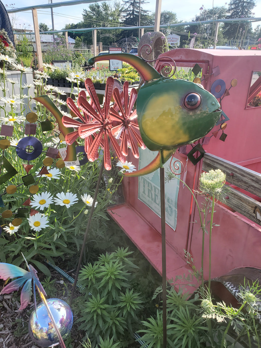 Colorful Metal Fish Wind Catcher that Doubles as a Fish Statue