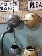Load image into Gallery viewer, Metal Happy Little Birds Rain Chain with Attached Hanger 65&quot; long