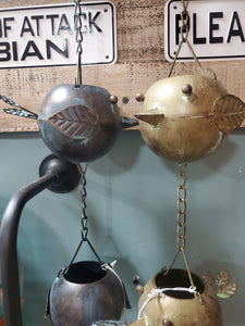 Metal Happy Little Birds Rain Chain with Attached Hanger 65" long