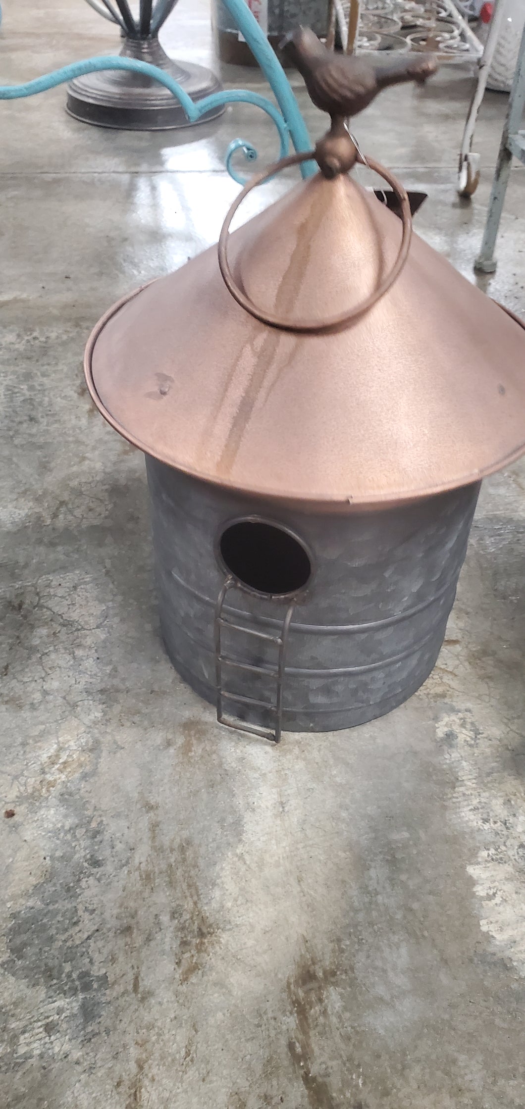 Hanging Metal Birdhouse with ladder | Copper Roof