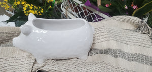 White Ceramic Pig Planter