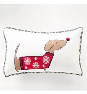 Here is an adorable pillow with a sweater wearing Weiner dog that also has sparkling antlers! What Christmas fun for anyone, especially dog lovers! 