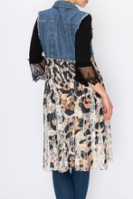 Load image into Gallery viewer, Denim Sleeveless Vest with Leopard Print Natural Lace 2X-3X