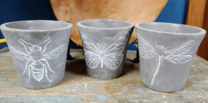 Embossed bug concrete 5" planters | Dragonfly Butterfly or Bee Stamped pattern