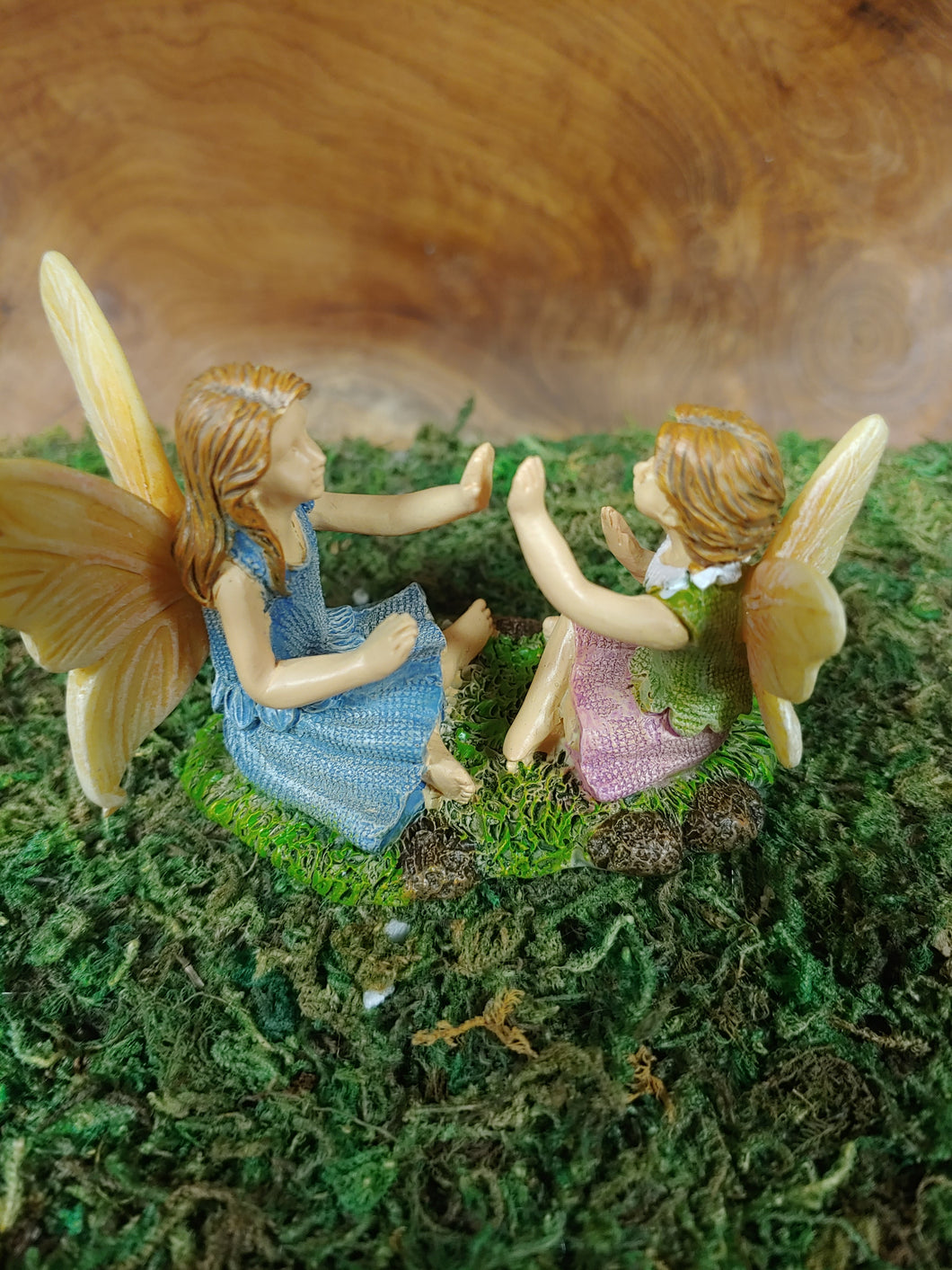 Friends Sister Girls Miniature Fairies Playing Pattycake while seated  - MG418