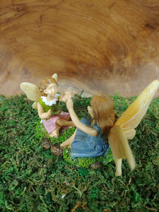 Friends Sister Girls Miniature Fairies Playing Pattycake while seated  - MG418