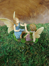 Load image into Gallery viewer, Friends Sister Girls Miniature Fairies Playing Pattycake while seated  - MG418