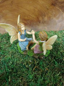 Friends Sister Girls Miniature Fairies Playing Pattycake while seated  - MG418