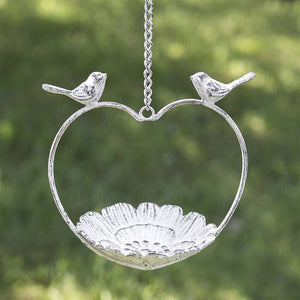 Hanging Cast Iron Vintage White Bird Feeder | Poppy or Sunflower
