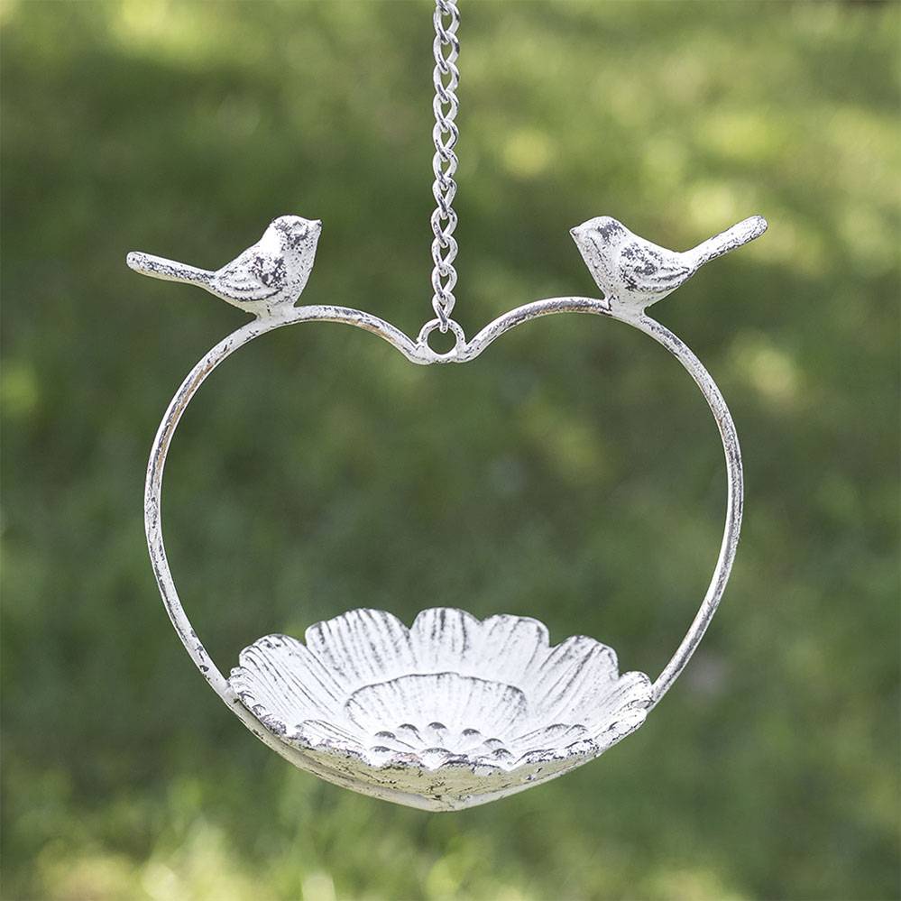 Hanging Cast Iron Vintage White Bird Feeder | Poppy or Sunflower