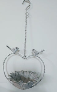 Hanging Cast Iron Vintage White Bird Feeder | Poppy or Sunflower