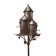 Load image into Gallery viewer, Outdoor Bird Houses | Cylinder Tall Triple Birdhouse Stake | Vintage Antique Copper