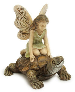 Racing Turtle with a girl fairy | Coastal Fairy Garden Figurine