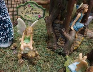 Racing Turtle with a girl fairy | Coastal Fairy Garden Figurine