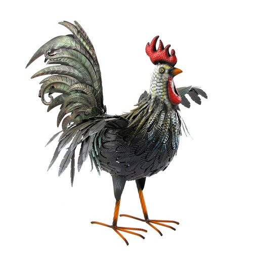 Rooster with wings out | Metal Statue