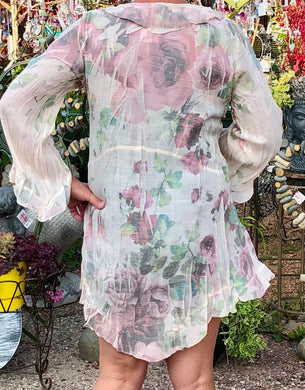 Rose Print Linen Duster | Women's Cardigan | Plus Size