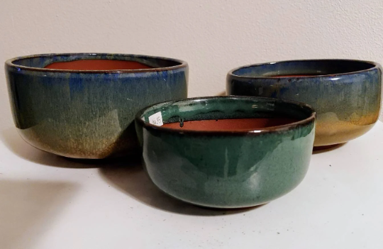 Shallow Teal Ceramic Succulent Flower Pots