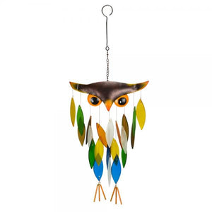 Stained Glass & Metal Owl Outdoor Wind Chime