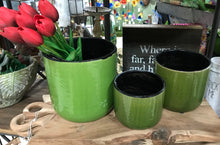Load image into Gallery viewer, Small Rounded Modern Style Ceramic Planter Green with Black Edge Crackle Glaze