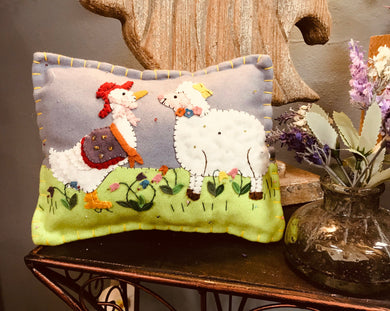 Spring Easter Decorative Felt Whipstitch Throw Pillow Duck and Sheep