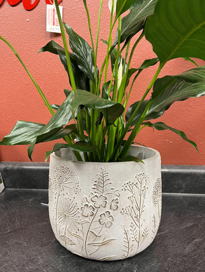 Cement Embossed Wildflower Design planter pot |  Small 4.25