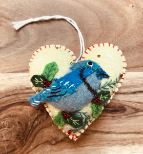 Heart Shaped Felt Spring Bird Ornaments