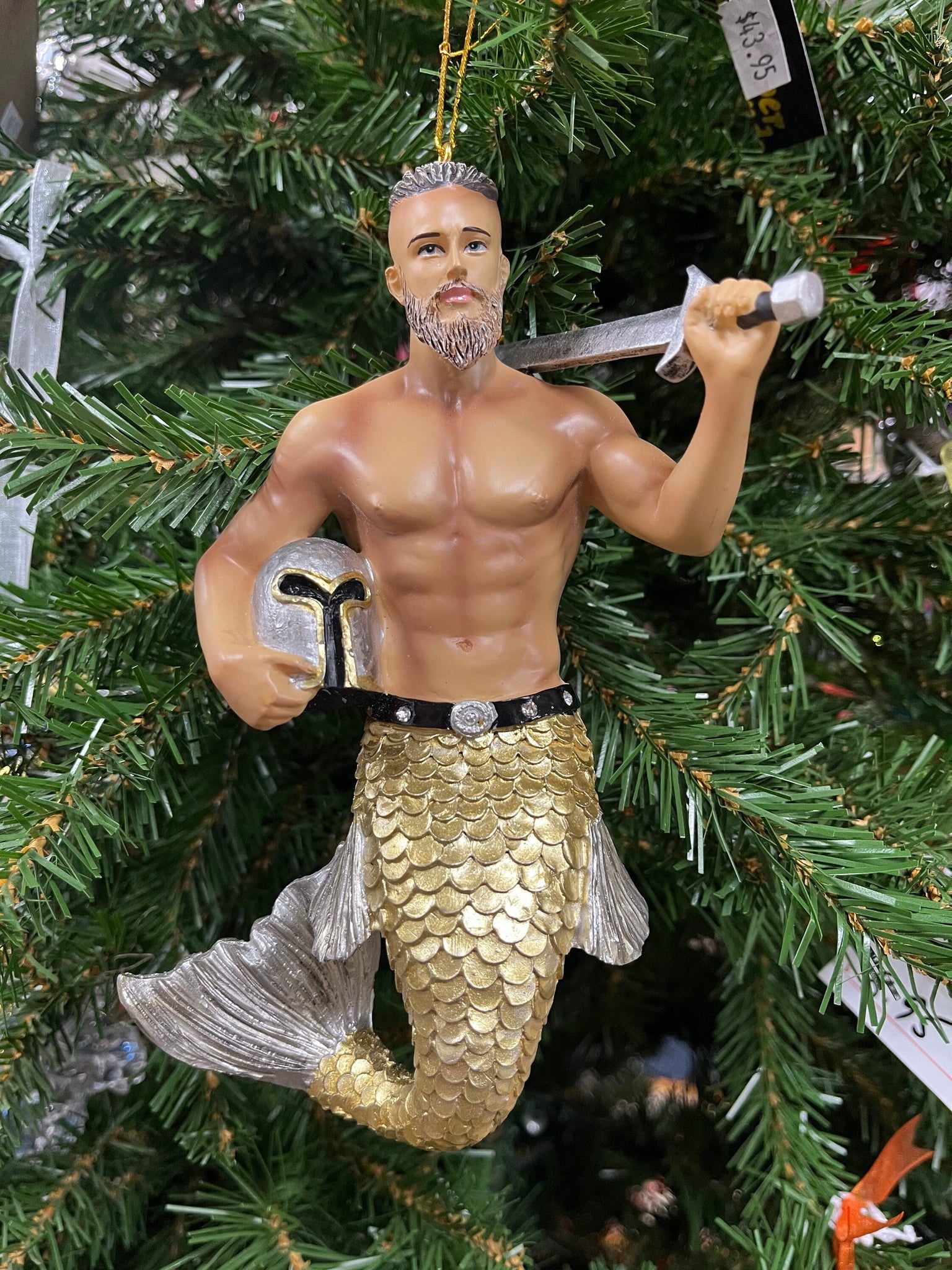 Swordfish Merman and Christmas Ornament Adult Fun Ornament