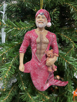 Bedtime Santa Merman Christmas Adult Fun Ornament