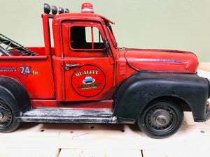 Vintage Red Tow Truck Metal Replica | Collectible Recovery Truck | Retro Industrial Decorative Figurine