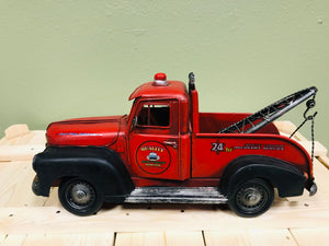 Vintage Red Tow Truck Metal Replica | Collectible Recovery Truck | Retro Industrial Decorative Figurine