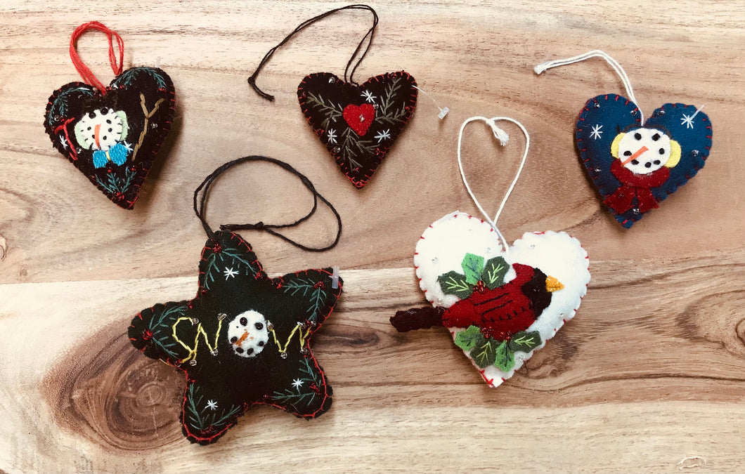 Mini Felt Christmas Ornaments | Cardinal | Heart | Snowman Gifts and Stocking Stuffers