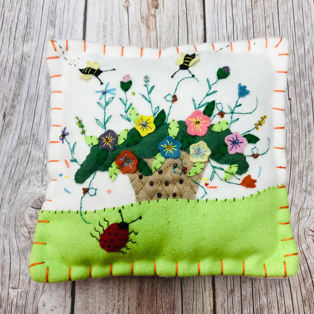 Decorative Easter or Spring Flower Basket Square Pillow | Accent pillow