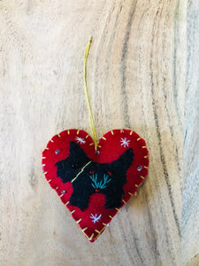 Puppy Dog Heart Shaped hanging felt Christmas ornament